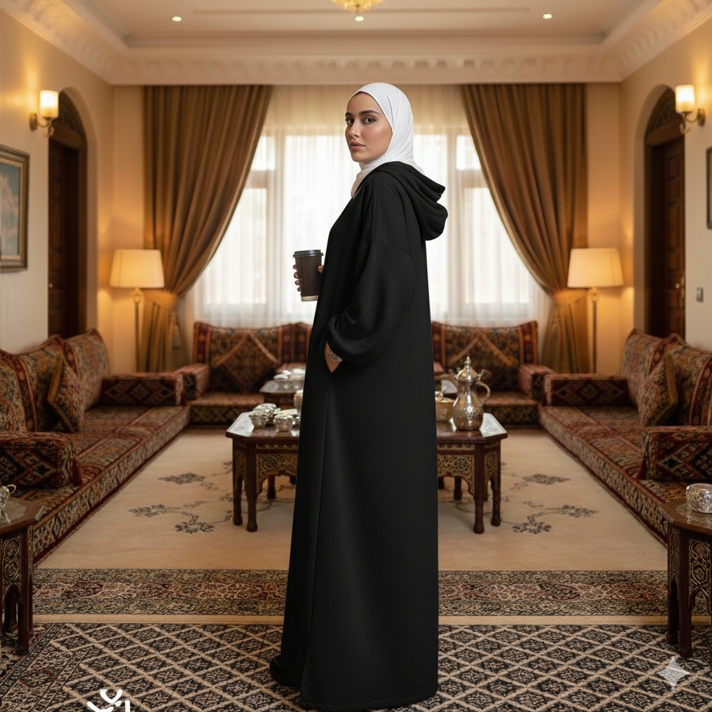 2b1c645d-2969-457b-97a3-013567246f7b.png عباية العمرة بغطاء للرأس لون أسود مقاس XL - Image 1